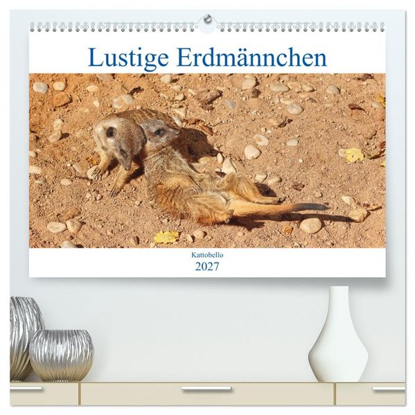 Lustige Erdmännchen (hochwertiger Premium Wandkalender 2027 DIN A2 quer) Kunstdruck in Hochglanz