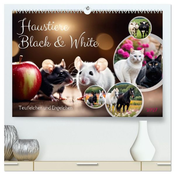 Haustiere - Black and White (hochwertiger Premium Wandkalender 2027 DIN A2 quer) Kunstdruck in Hochglanz