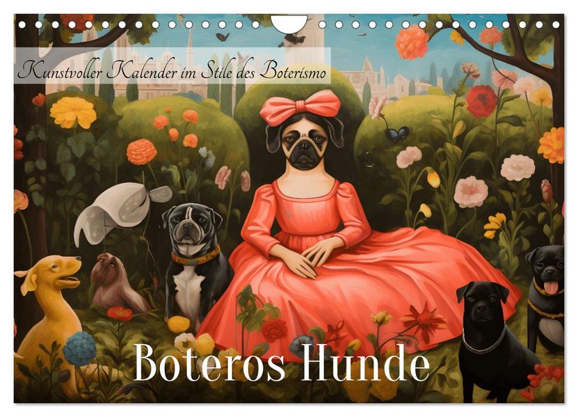 Boteros Hunde - Kunstvoller Kalender im Stile des Boterismo (Wandkalender 2027 DIN A4 quer) CALVENDO Monatskalender