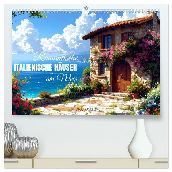 Romantische italienische Häuser am Meer (hochwertiger Premium Wandkalender 2027 DIN A2 quer) Kunstdruck in Hochglanz