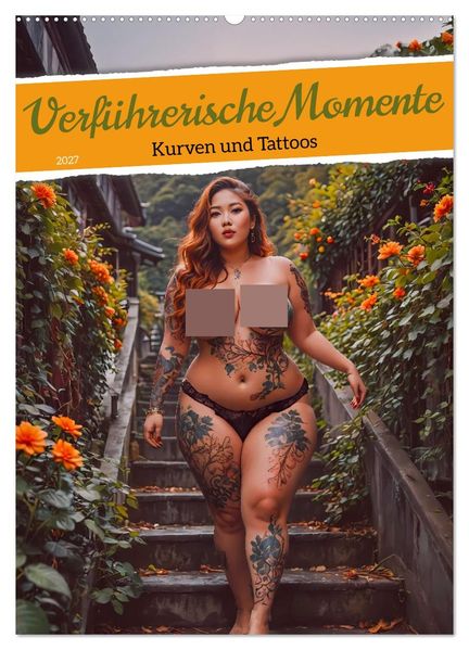 Verführerische Momente - Kurven und Tattoos (Wandkalender 2027 DIN A2 hoch) CALVENDO Monatskalender