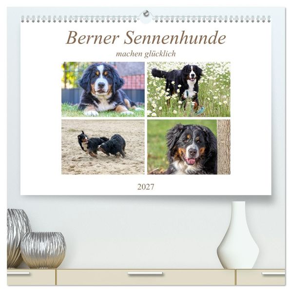 Berner Sennenhunde machen glücklich (hochwertiger Premium Wandkalender 2027 DIN A2 quer) Kunstdruck in Hochglanz