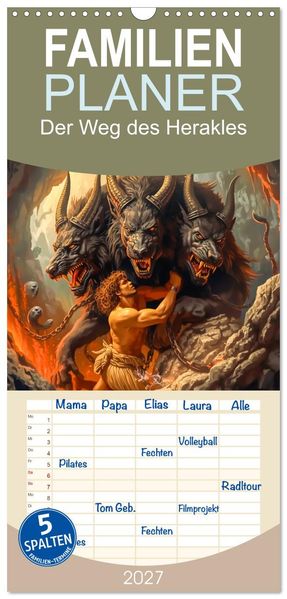 Familienplaner 2027 - Der Weg des Herakles mit 5 Spalten (Wandkalender 21 x 45 cm) CALVENDO