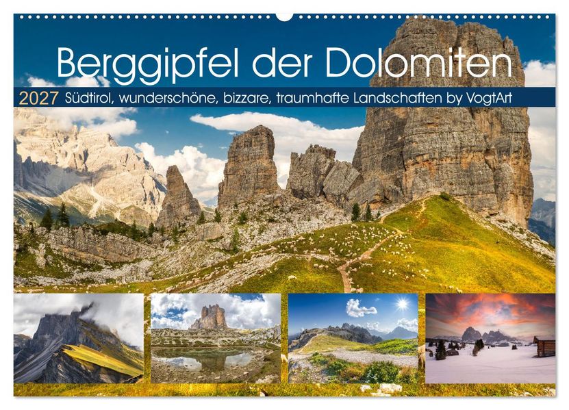 Berggipfel der Dolomiten (Wandkalender 2027 DIN A2 quer) CALVENDO Monatskalender