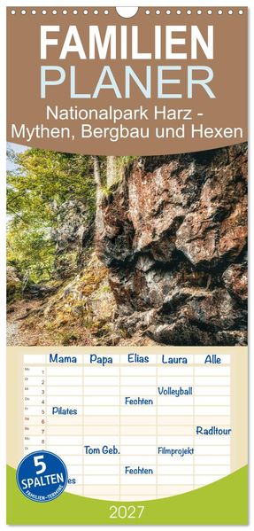 Familienplaner 2027 - Nationalpark Harz - Mythen Bergbau und Hexen mit 5 Spalten (Wandkalender 21 x 45 cm) CALVENDO