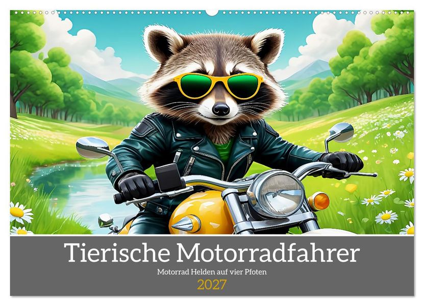 Tierische Motorradfahrer (Wandkalender 2027 DIN A2 quer) CALVENDO Monatskalender
