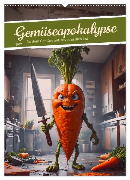 Gemüseapokalypse - Iss dein Gemüse auf bevor es dich isst (Wandkalender 2027 DIN A2 hoch) CALVENDO Monatskalender