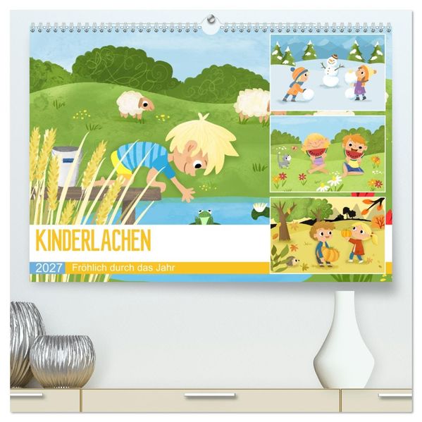 KINDERLACHEN - Fröhlich durch das Jahr - Ein Kinderkalender (hochwertiger Premium Wandkalender 2027 DIN A2 quer) Kunstdruck in Hochglanz