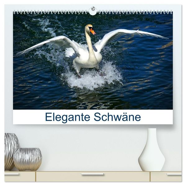 Elegante Schwäne (hochwertiger Premium Wandkalender 2027 DIN A2 quer) Kunstdruck in Hochglanz