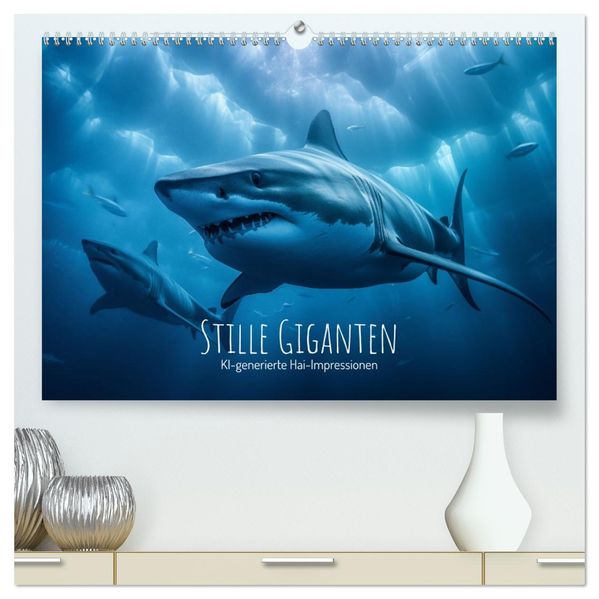 Stille Giganten - KI-generierte Hai-Impressionen (hochwertiger Premium Wandkalender 2027 DIN A2 quer) Kunstdruck in Hochglanz