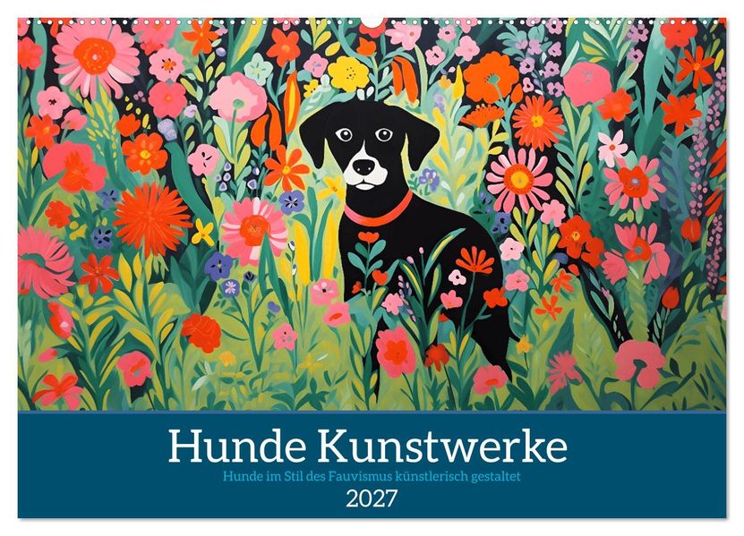 Hunde Kunstwerke - Hunde im Stil des Fauvismus künstlerisch gestaltet (Wandkalender 2027 DIN A2 quer) CALVENDO Monatskalender