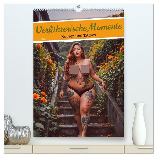 Verführerische Momente - Kurven und Tattoos (hochwertiger Premium Wandkalender 2027 DIN A2 hoch) Kunstdruck in Hochglanz