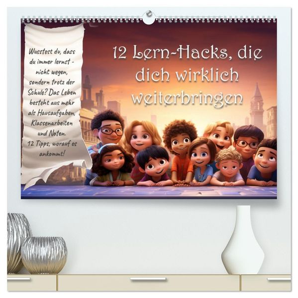 12 Lern-Hacks (hochwertiger Premium Wandkalender 2027 DIN A2 quer) Kunstdruck in Hochglanz