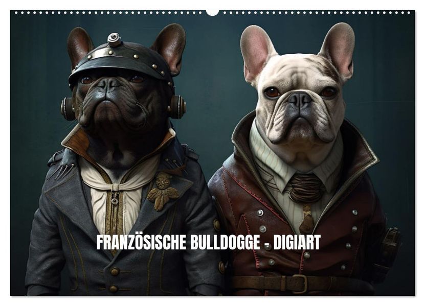 Französische Bulldogge KI Digiart (Wandkalender 2027 DIN A2 quer) CALVENDO Monatskalender
