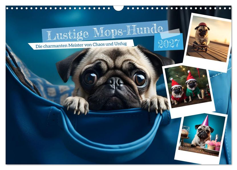 Lustige Mops-Hunde: Die charmanten Meister von Chaos und Unfug (Wandkalender 2027 DIN A3 quer) CALVENDO Monatskalender