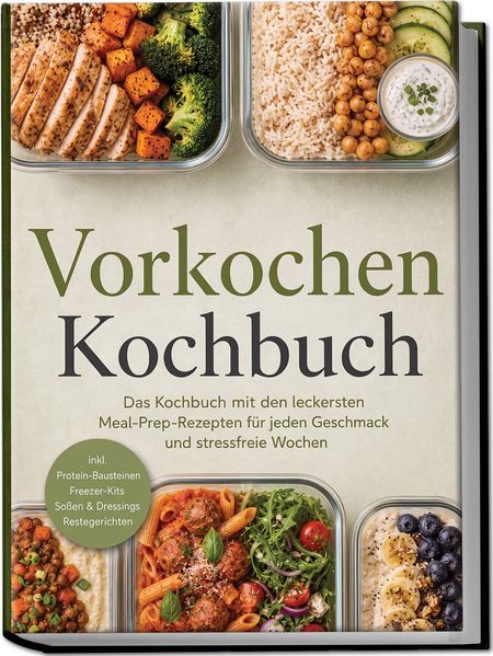 Vorkochen Kochbuch: Das Kochbuch mit den leckersten Meal-Prep-Rezepten für jeden Geschmack und stressfreie Wochen - inkl. Protein-Bausteinen Freezer-Kits Soßen & Dressings Restegerichten