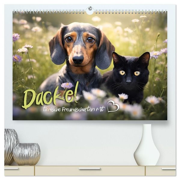 Dackel - tierische Freundschaften mit Herz (hochwertiger Premium Wandkalender 2027 DIN A2 quer) Kunstdruck in Hochglanz