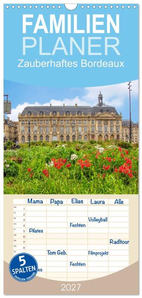 Familienplaner 2027 - Zauberhaftes Bordeaux mit 5 Spalten (Wandkalender 21 x 45 cm) CALVENDO