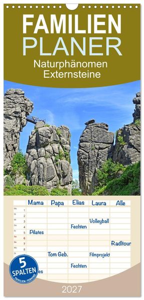 Familienplaner 2027 - Naturphänomen Externsteine mit 5 Spalten (Wandkalender 21 x 45 cm) CALVENDO