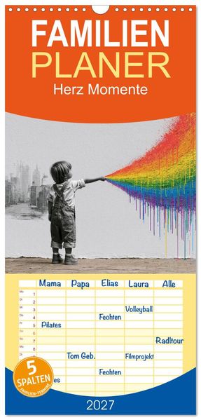 Familienplaner 2027 - Herz Momente mit 5 Spalten (Wandkalender 21 x 45 cm) CALVENDO