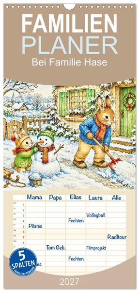 Familienplaner 2027 - Bei Familie Hase mit 5 Spalten (Wandkalender 21 x 45 cm) CALVENDO