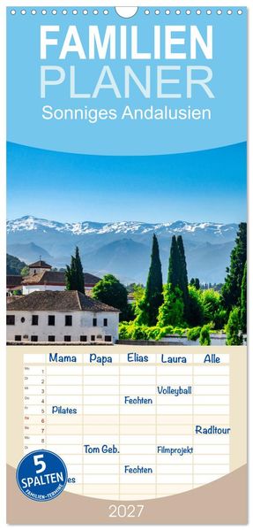 Familienplaner 2027 - Sonniges Andalusien mit 5 Spalten (Wandkalender 21 x 45 cm) CALVENDO