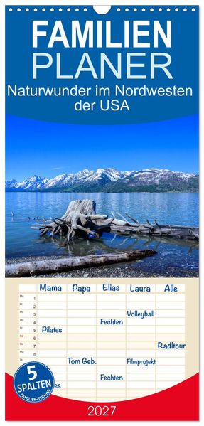 Familienplaner 2027 - Naturwunder im Nordwesten der USA mit 5 Spalten (Wandkalender 21 x 45 cm) CALVENDO