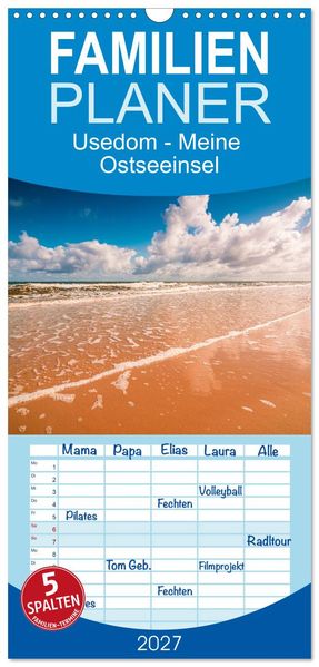 Familienplaner 2027 - Usedom - Meine Ostseeinsel mit 5 Spalten (Wandkalender 21 x 45 cm) CALVENDO