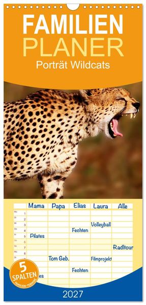 Familienplaner 2027 - Porträt Wildcats mit 5 Spalten (Wandkalender 21 x 45 cm) CALVENDO
