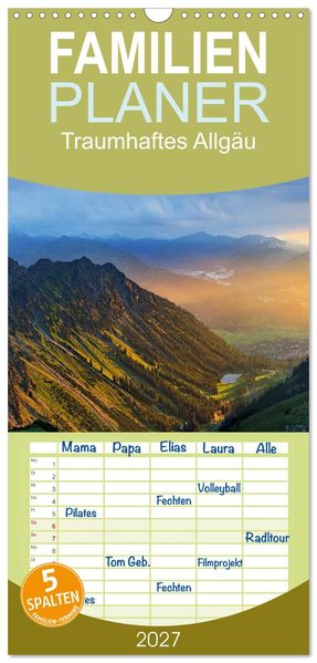 Familienplaner 2027 - Traumhaftes Allgäu mit 5 Spalten (Wandkalender 21 x 45 cm) CALVENDO