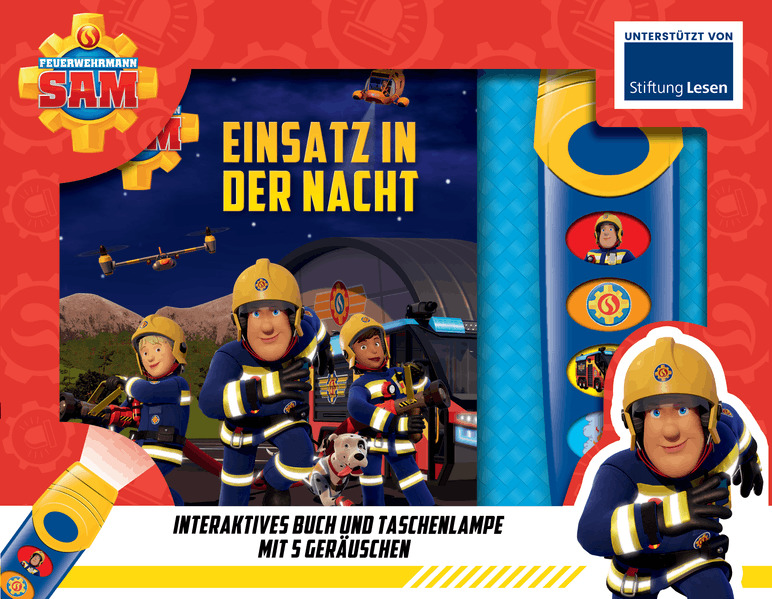 Feuerwehrmann Sam - Einsatz in der Nacht - Pappbilderbuch mit Taschenlampe und Glitzerseiten - Bilderbuch mit 5 tollen Geräuschen