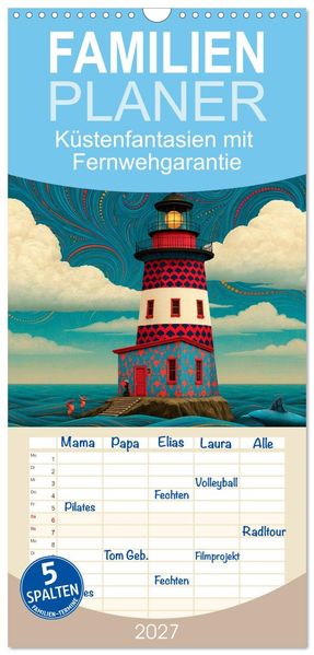 Familienplaner 2027 - Küstenfantasien mit Fernwehgarantie mit 5 Spalten (Wandkalender 21 x 45 cm) CALVENDO