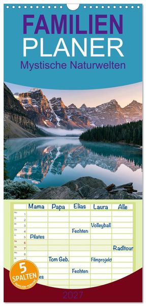 Familienplaner 2027 - Mystische Naturwelten mit 5 Spalten (Wandkalender 21 x 45 cm) CALVENDO