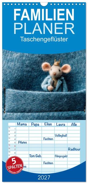 Familienplaner 2027 - Taschengeflüster mit 5 Spalten (Wandkalender 21 x 45 cm) CALVENDO