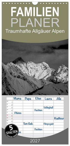 Familienplaner 2027 - Traumhafte Allgäuer Alpen mit 5 Spalten (Wandkalender 21 x 45 cm) CALVENDO
