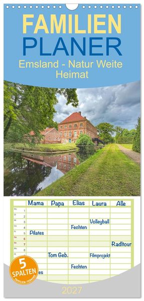 Familienplaner 2027 - Emsland - Natur Weite Heimat mit 5 Spalten (Wandkalender 21 x 45 cm) CALVENDO