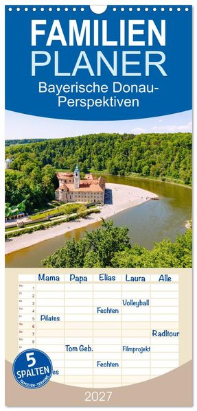 Familienplaner 2027 - Bayerische Donau-Perspektiven mit 5 Spalten (Wandkalender 21 x 45 cm) CALVENDO