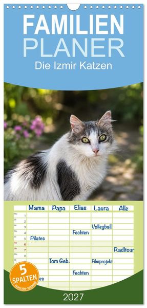 Familienplaner 2027 - Die Izmir Katzen mit 5 Spalten (Wandkalender 21 x 45 cm) CALVENDO