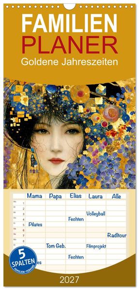Familienplaner 2027 - Goldene Jahreszeiten mit 5 Spalten (Wandkalender 21 x 45 cm) CALVENDO