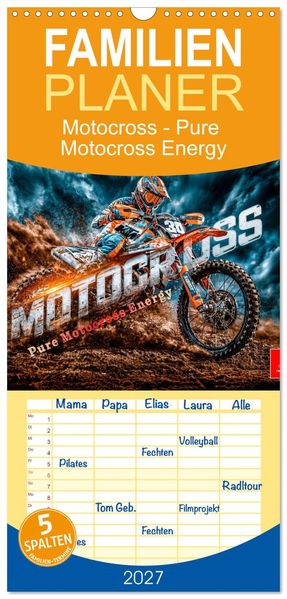 Familienplaner 2027 - Motocross - Pure Motocross Energy mit 5 Spalten (Wandkalender 21 x 45 cm) CALVENDO