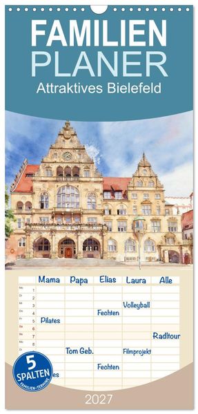 Familienplaner 2027 - Attraktives Bielefeld mit 5 Spalten (Wandkalender 21 x 45 cm) CALVENDO