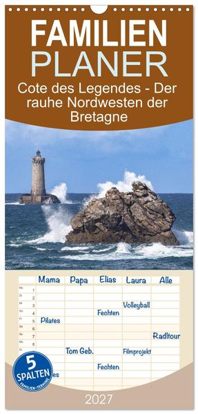 Familienplaner 2027 - Cote des Legendes - Der rauhe Nordwesten der Bretagne mit 5 Spalten (Wandkalender 21 x 45 cm) CALVENDO