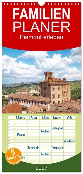 Familienplaner 2027 - Piemont erleben mit 5 Spalten (Wandkalender 21 x 45 cm) CALVENDO