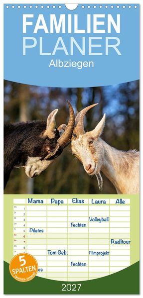 Familienplaner 2027 - Albziegen mit 5 Spalten (Wandkalender 21 x 45 cm) CALVENDO