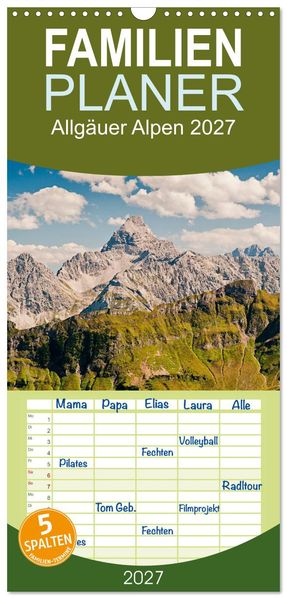 Familienplaner 2027 - Allgäuer Alpen 2027 mit 5 Spalten (Wandkalender 21 x 45 cm) CALVENDO