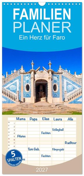Familienplaner 2027 - Ein Herz für Faro mit 5 Spalten (Wandkalender 21 x 45 cm) CALVENDO