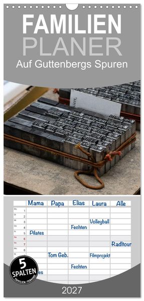 Familienplaner 2027 - Auf Guttenbergs Spuren mit 5 Spalten (Wandkalender 21 x 45 cm) CALVENDO