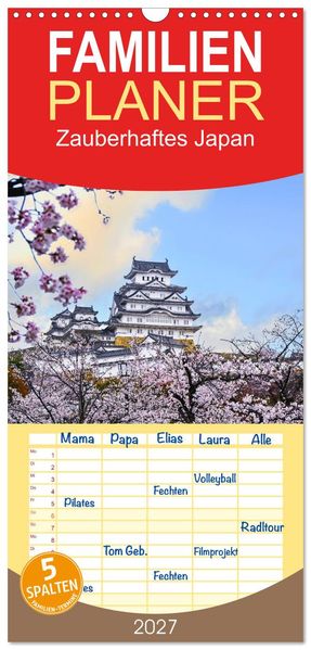 Familienplaner 2027 - Zauberhaftes Japan mit 5 Spalten (Wandkalender 21 x 45 cm) CALVENDO
