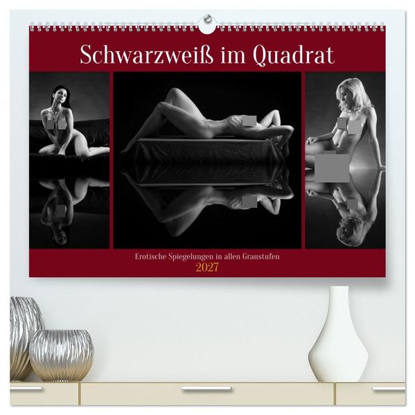 Schwarzweiß im Quadrat (hochwertiger Premium Wandkalender 2027 DIN A2 quer) Kunstdruck in Hochglanz