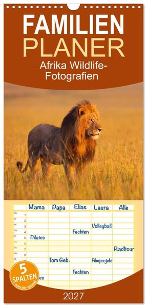 Familienplaner 2027 - Afrika Wildlife-Fotografien mit 5 Spalten (Wandkalender 21 x 45 cm) CALVENDO